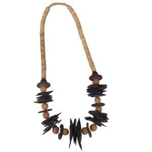 Coconut Shell Wood Bead Necklace 25" Handmade Chunky Boho VTG Statement Purple